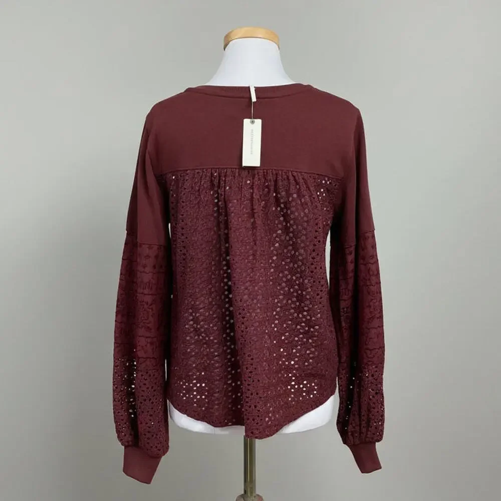 Anthropologie plum top with eyelet, size XS, NEW WITH TAGS!